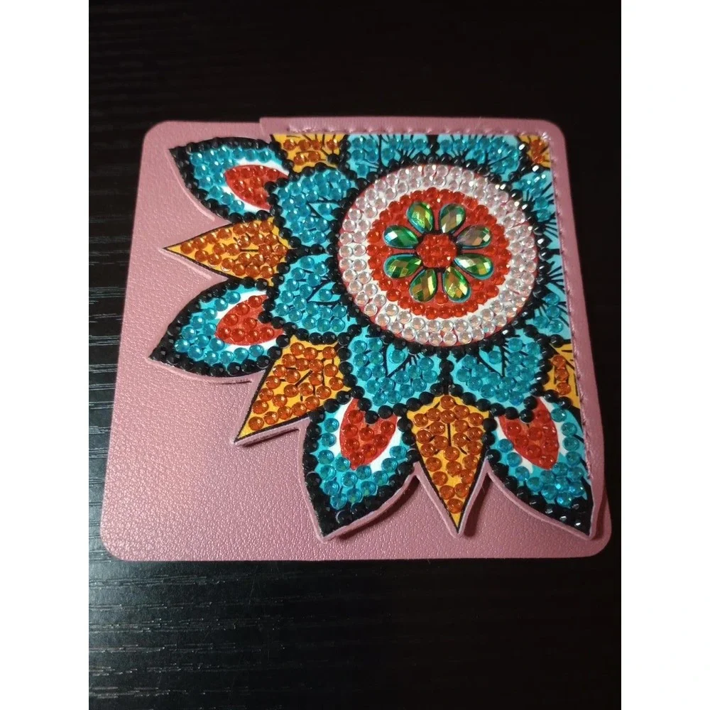 Diamond Art Corner Bookmark Floral Rhinestone Pink Faux Leather Page Marker